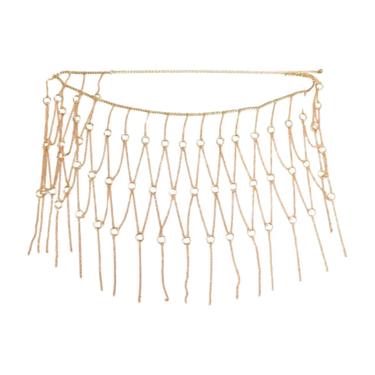 New Women Gold Metal Chain Circle Rings Skirt Belt High Waist Size S M