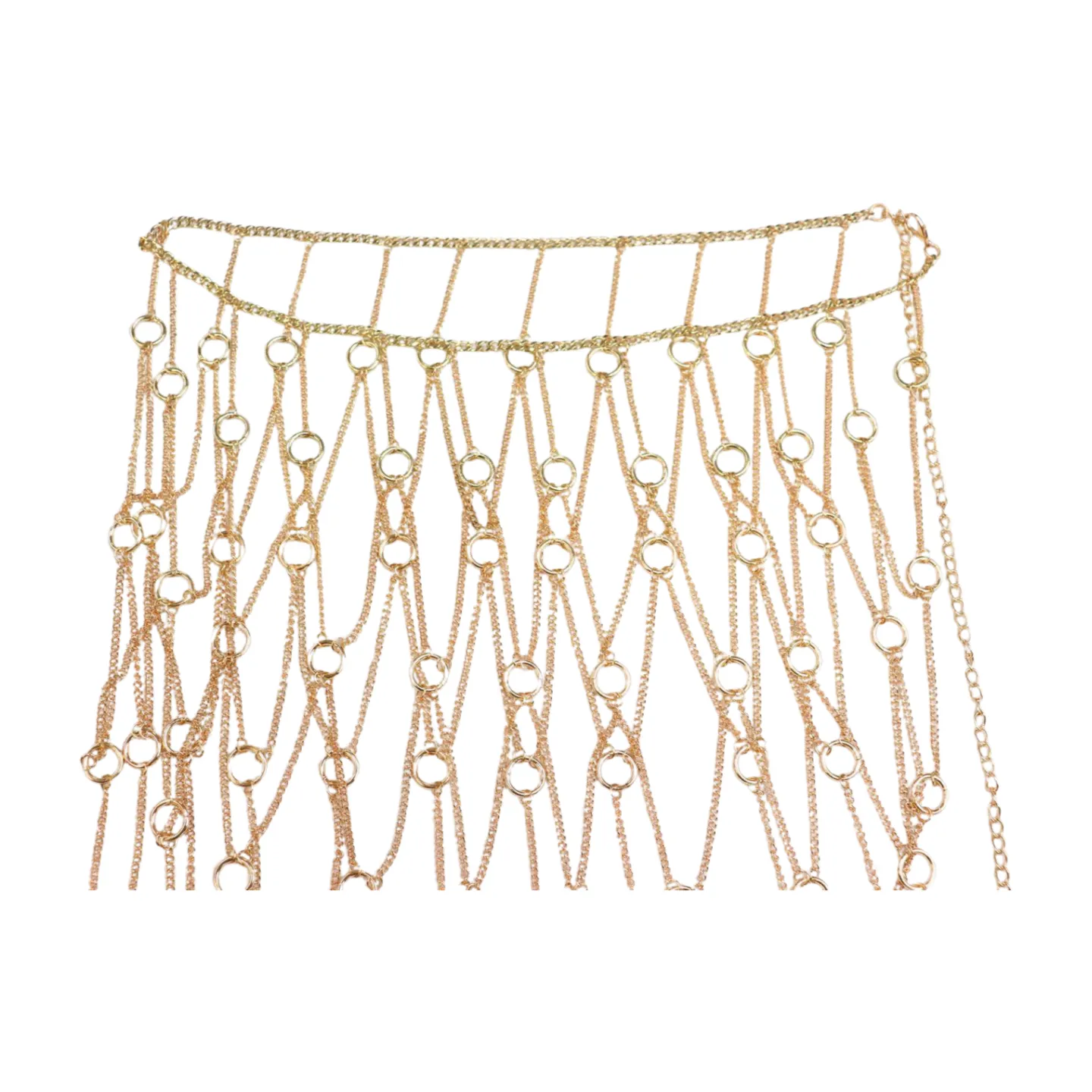 New Women Gold Metal Chain Circle Rings Skirt Belt High Waist Size S M