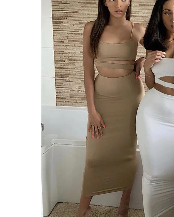 New Women's Dress Sexy Sling Top High Waist Dress Two-piece