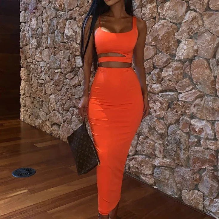 New Women's Dress Sexy Sling Top High Waist Dress Two-piece