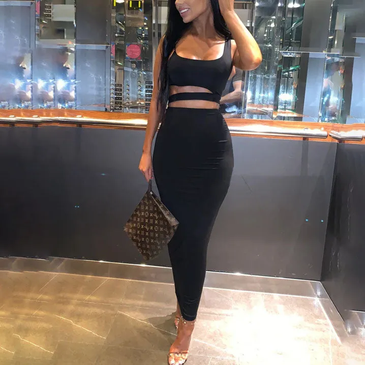 New Women's Dress Sexy Sling Top High Waist Dress Two-piece