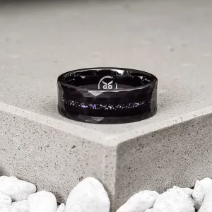 Night opal  - Ebony & hammered Men's Tungsten Ring