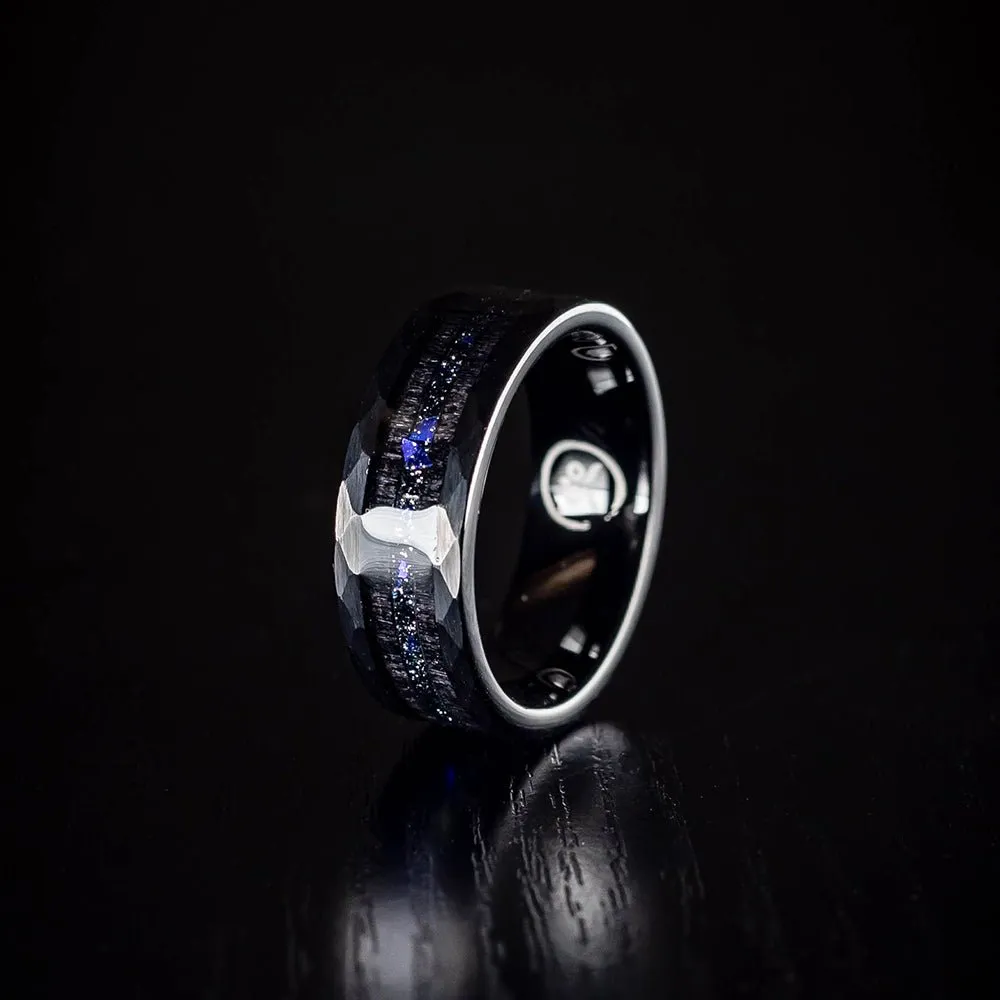 Night opal  - Ebony & hammered Men's Tungsten Ring
