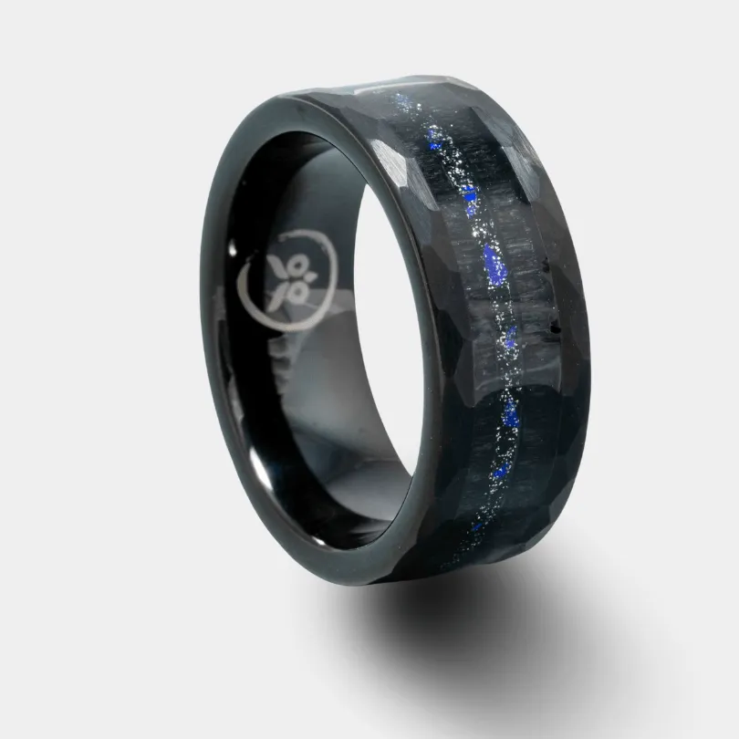 Night opal  - Ebony & hammered Men's Tungsten Ring