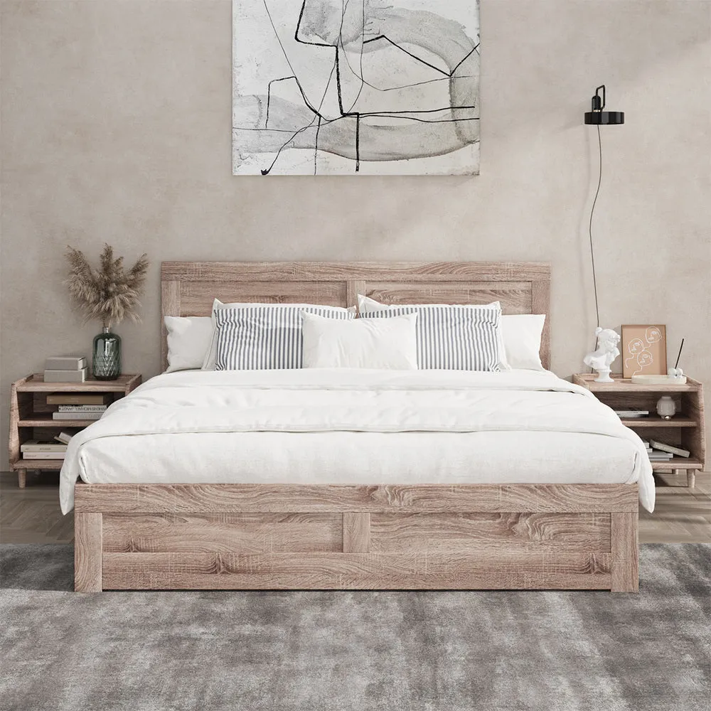 NILE Wooden Bed Frame - Contemporary Light Oak
