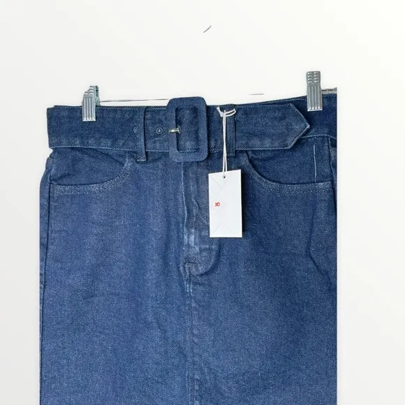 NWT GOOD AMERICAN 70s Icon Denim Belted Mini Skirt