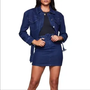 NWT GOOD AMERICAN 70s Icon Denim Belted Mini Skirt