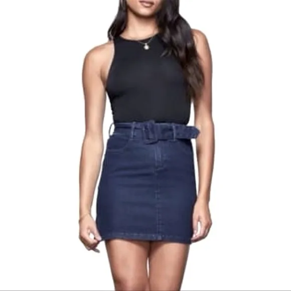 NWT GOOD AMERICAN 70s Icon Denim Belted Mini Skirt