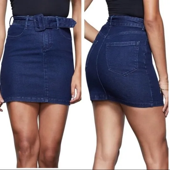 NWT GOOD AMERICAN 70s Icon Denim Belted Mini Skirt