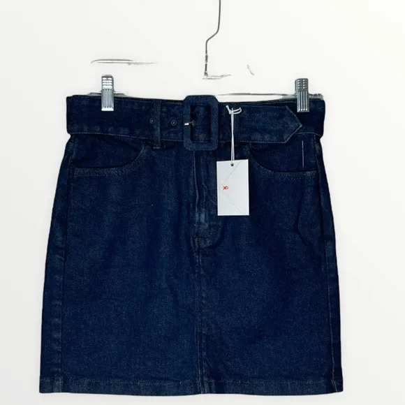 NWT GOOD AMERICAN 70s Icon Denim Belted Mini Skirt