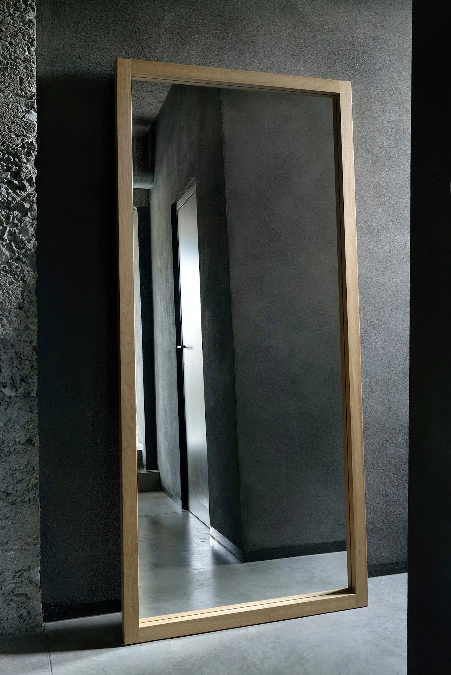 Oak Light Frame Floor Mirror