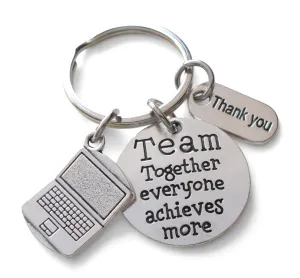 Office Staff Appreciation Keychain; Team Disc Charm, Computer Laptop, & Thank You Charm Keychain