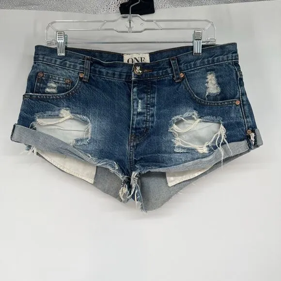 One Teaspoon Bandits Button Fly Twisted Cuff Hem Short Womens Size 29 Distressed