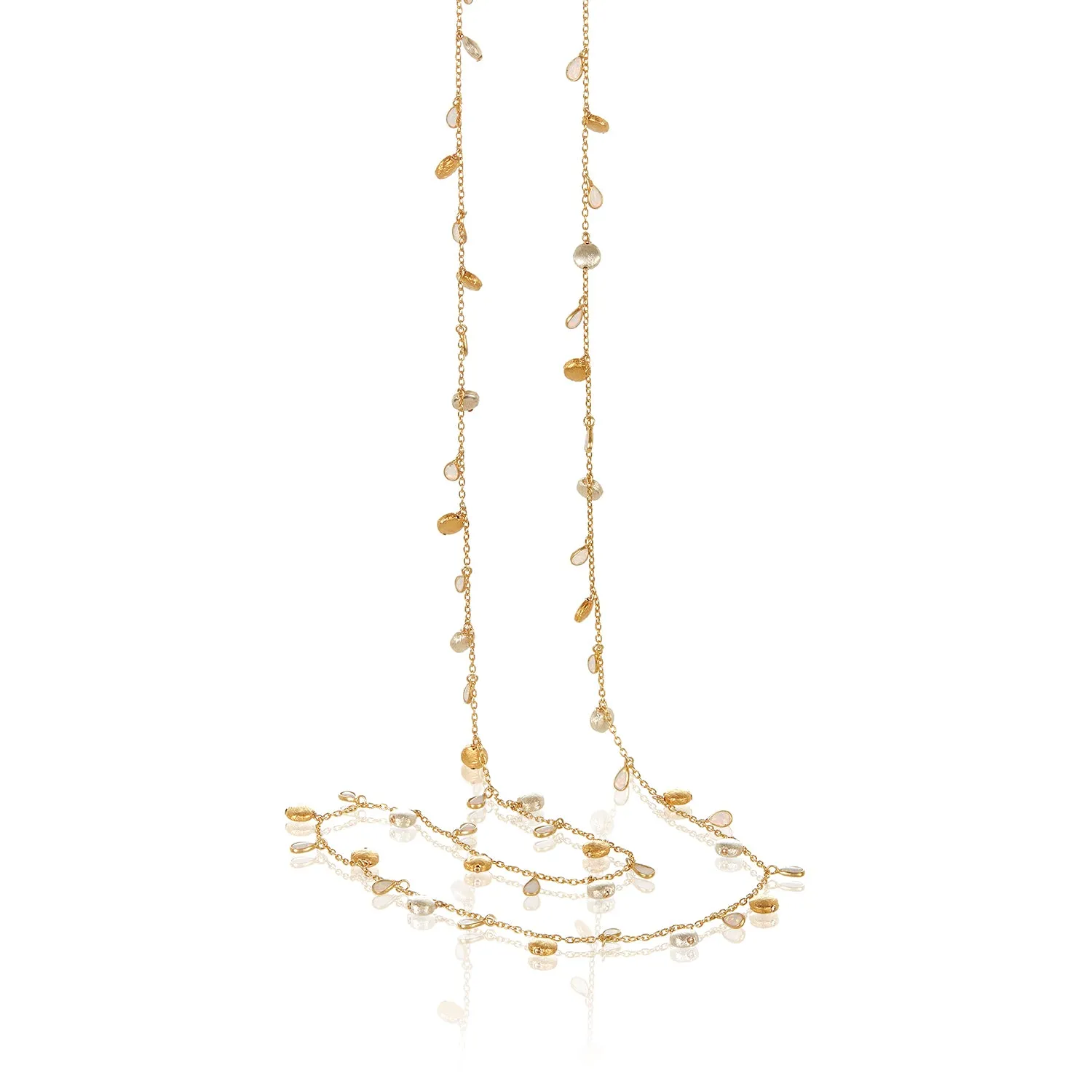 Opal Or CZ Brushed Gold And Silver Necklace
