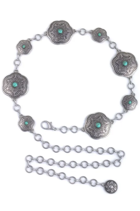 Oval Flower Metal Concho Belt