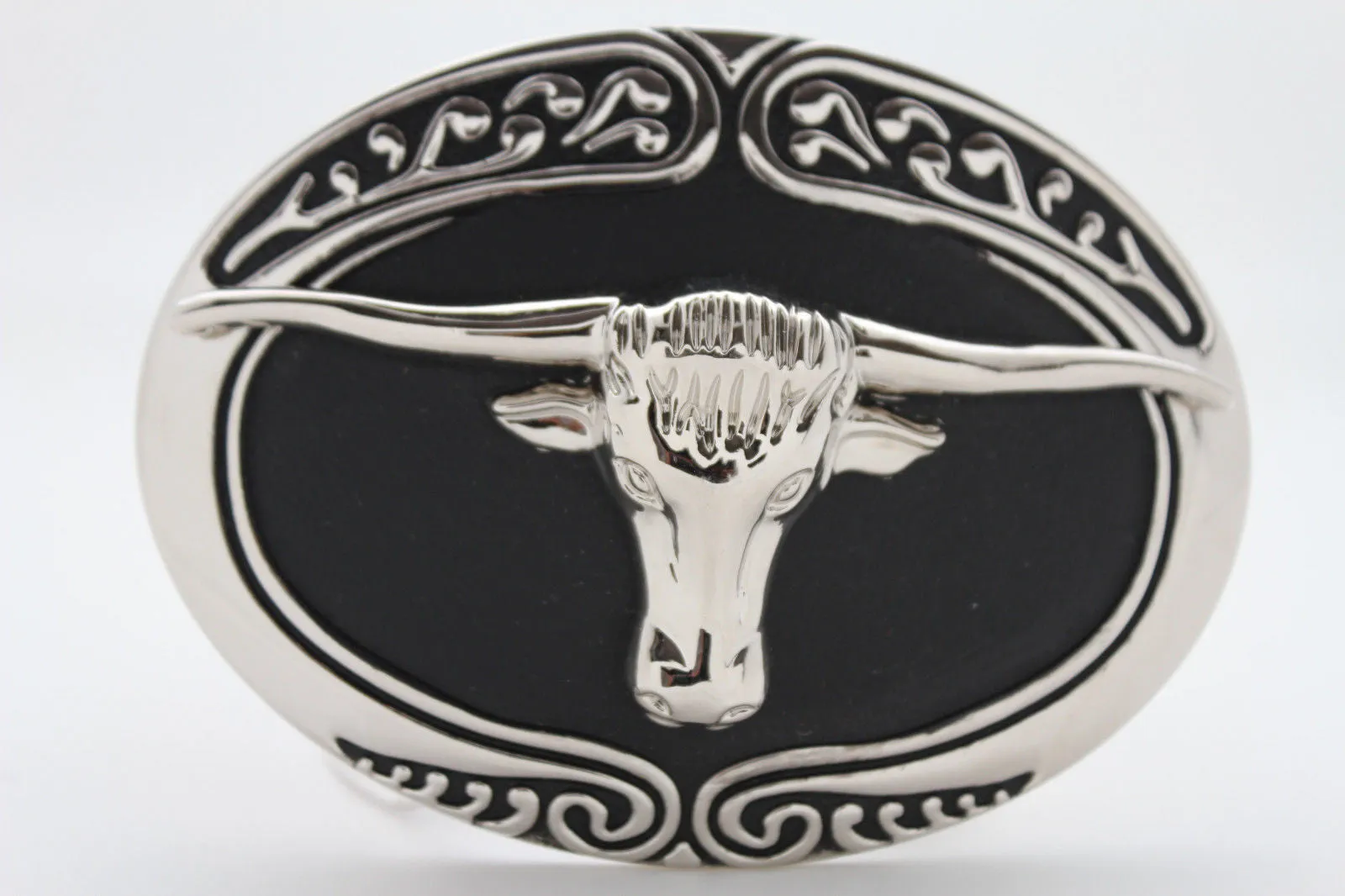 Oval Texas Longhorn Cow Head Metal Belt Buckle