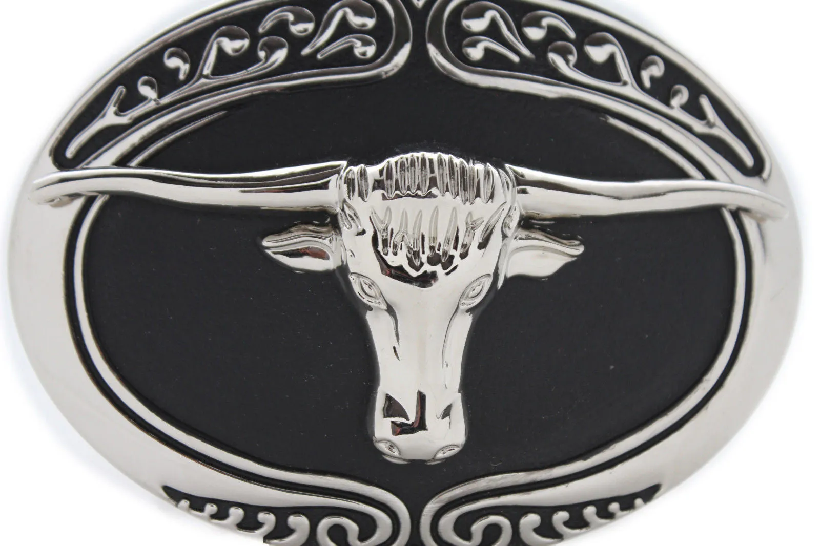 Oval Texas Longhorn Cow Head Metal Belt Buckle