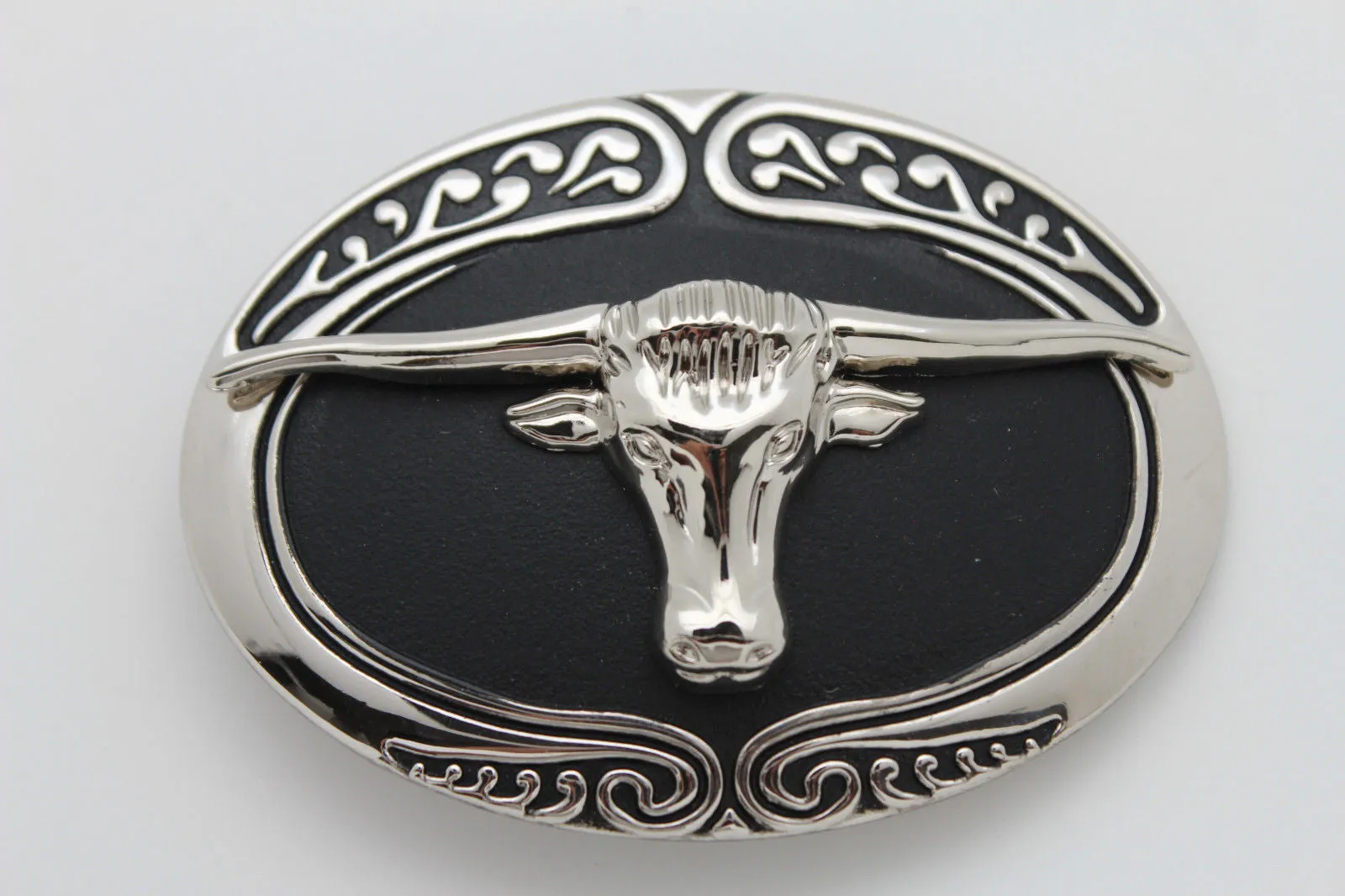 Oval Texas Longhorn Cow Head Metal Belt Buckle