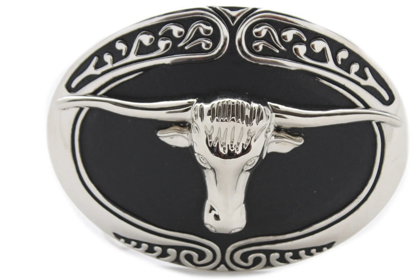 Oval Texas Longhorn Cow Head Metal Belt Buckle