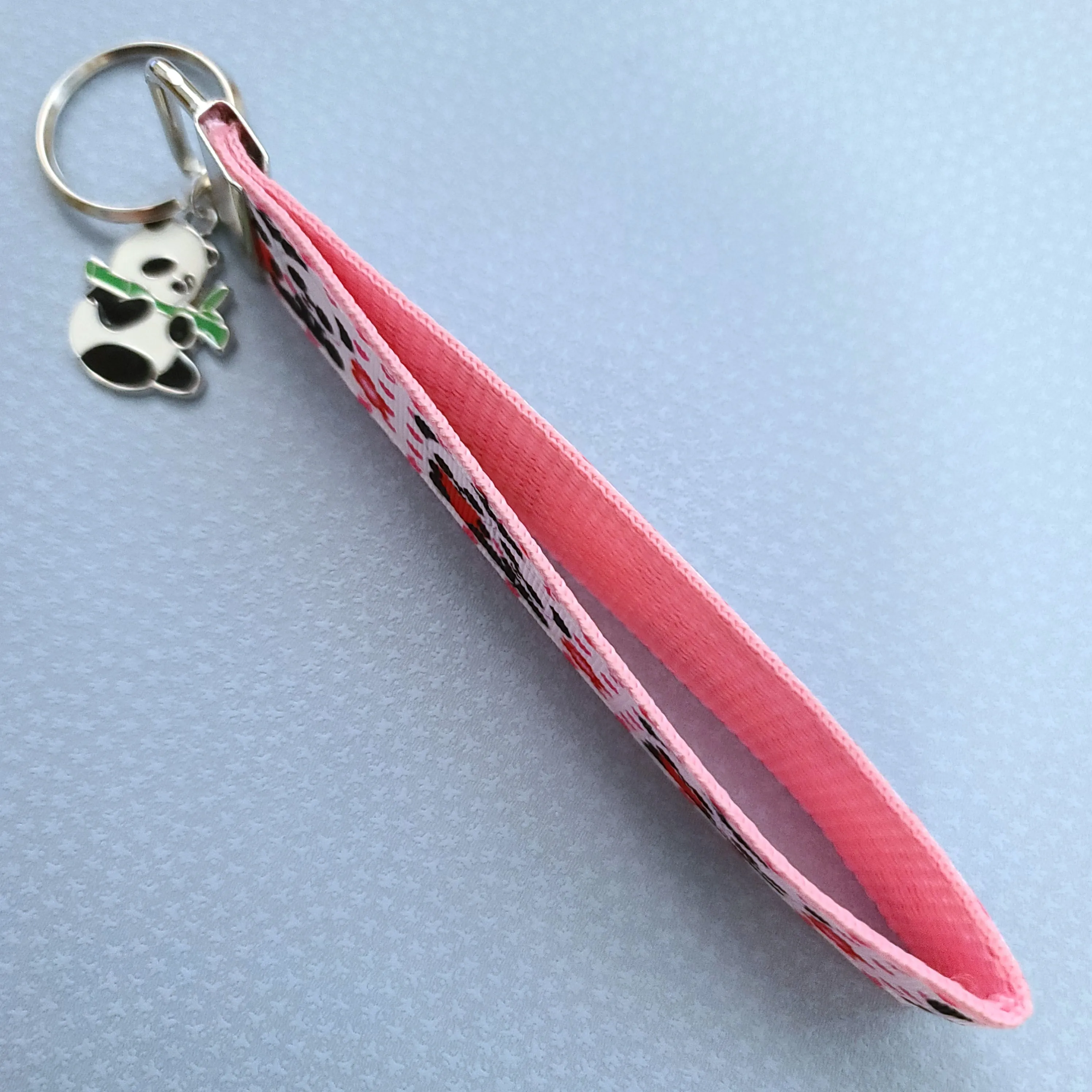 Pandas Holding Hearts Key Chain Fob with Charm