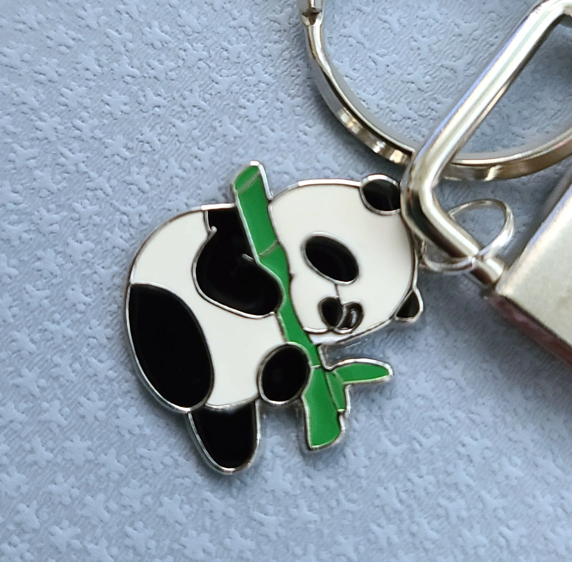 Pandas Holding Hearts Key Chain Fob with Charm