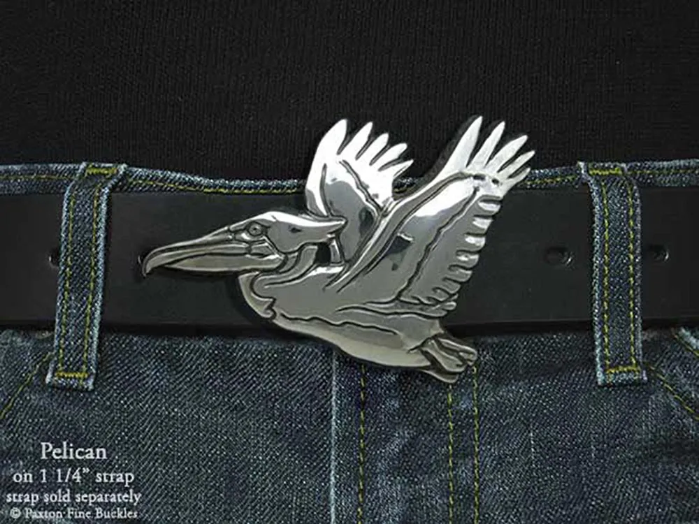 Pelican Belt Buckle Sterling Silver or Yellow Brass