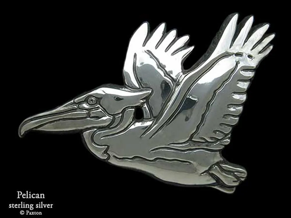 Pelican Belt Buckle Sterling Silver or Yellow Brass