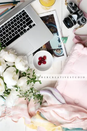 Peonies, Laptop & White Peonies. Digital Image