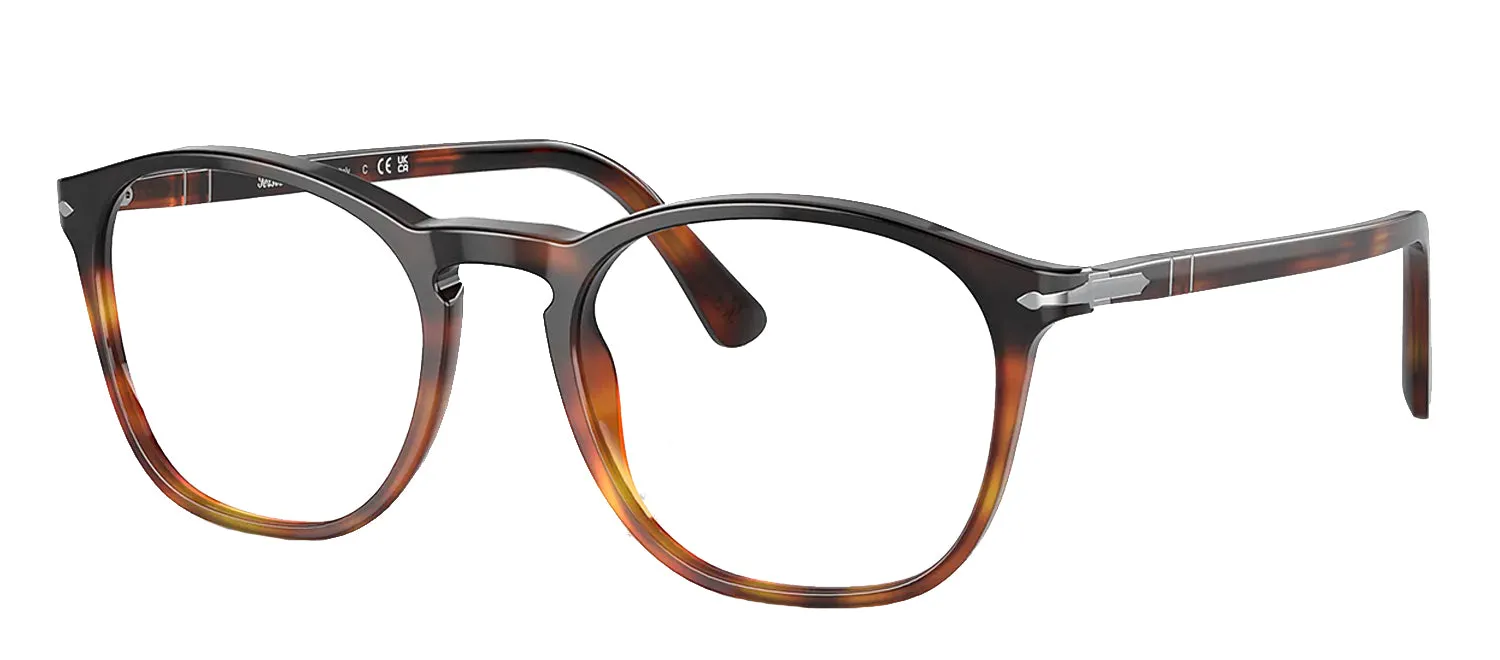 Persol PO 3007V 1160 Square Plastic Tortoise Eyeglasses with Logo Stamped Demo Lenses