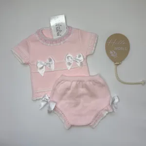 Pink Bow Knitted Top & Bloomers Outfit - Sofia