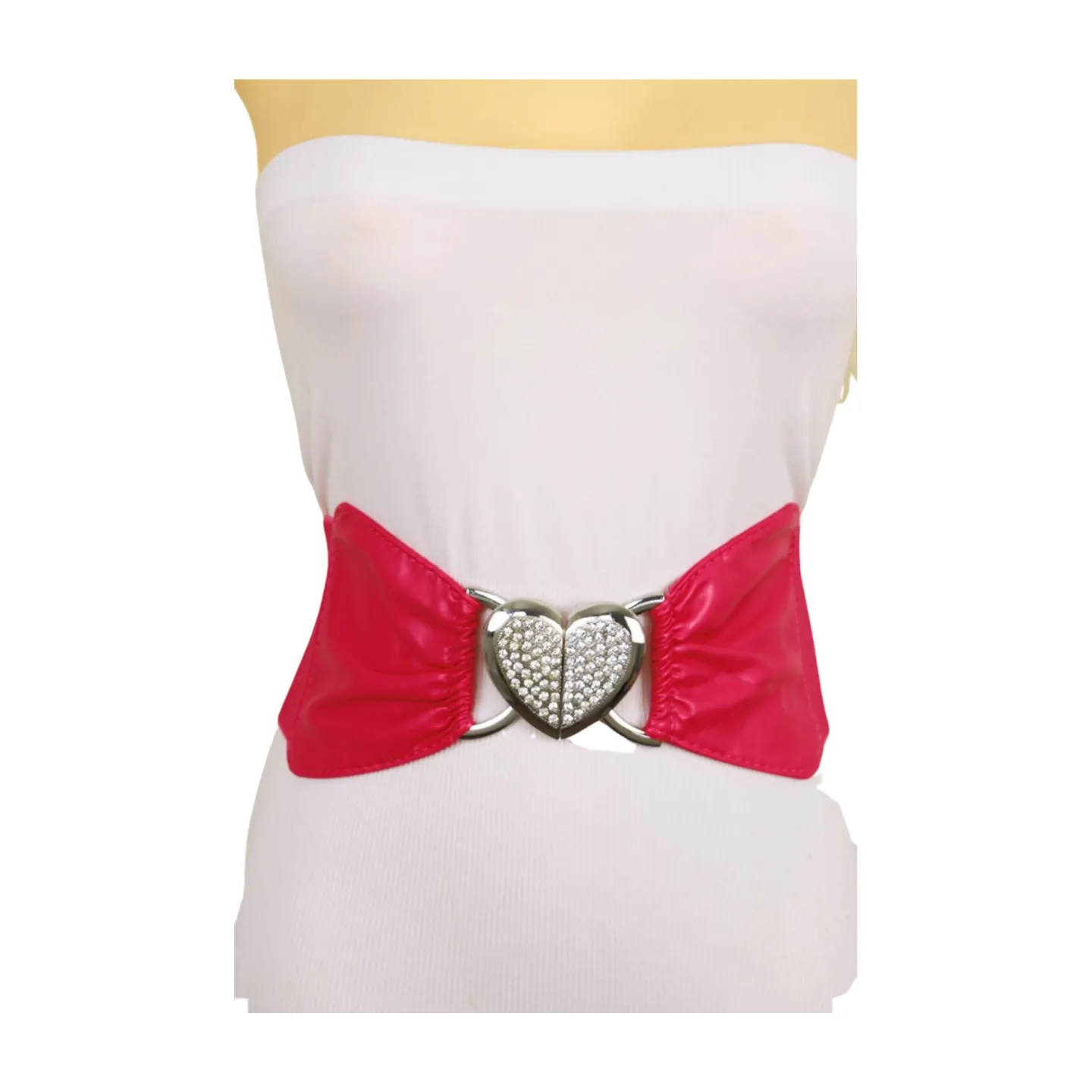 Pink Faux Leather Elastic Fashion Belt Heart Buckle Fit Size S M