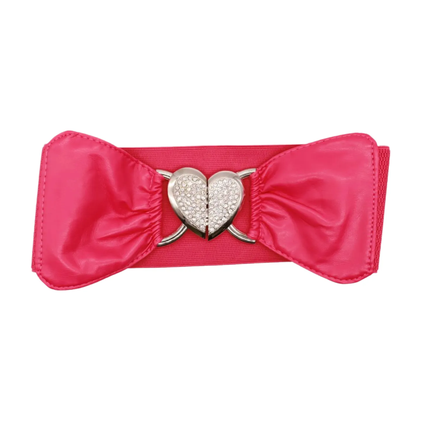 Pink Faux Leather Elastic Fashion Belt Heart Buckle Fit Size S M