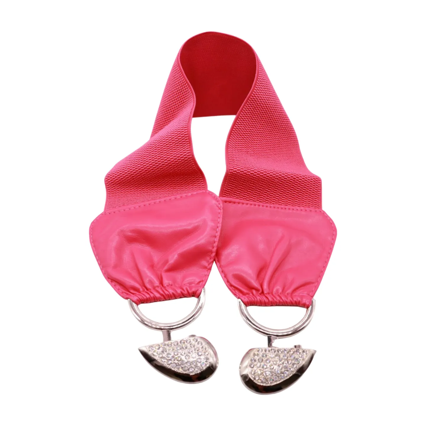 Pink Faux Leather Elastic Fashion Belt Heart Buckle Fit Size S M