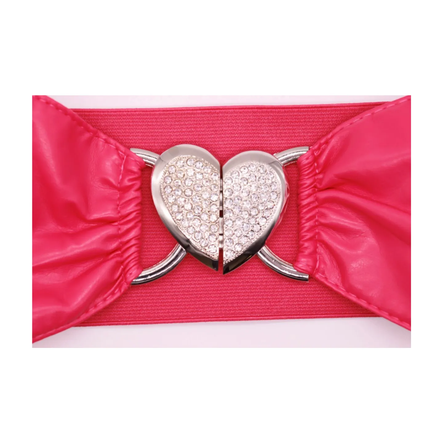Pink Faux Leather Elastic Fashion Belt Heart Buckle Fit Size S M