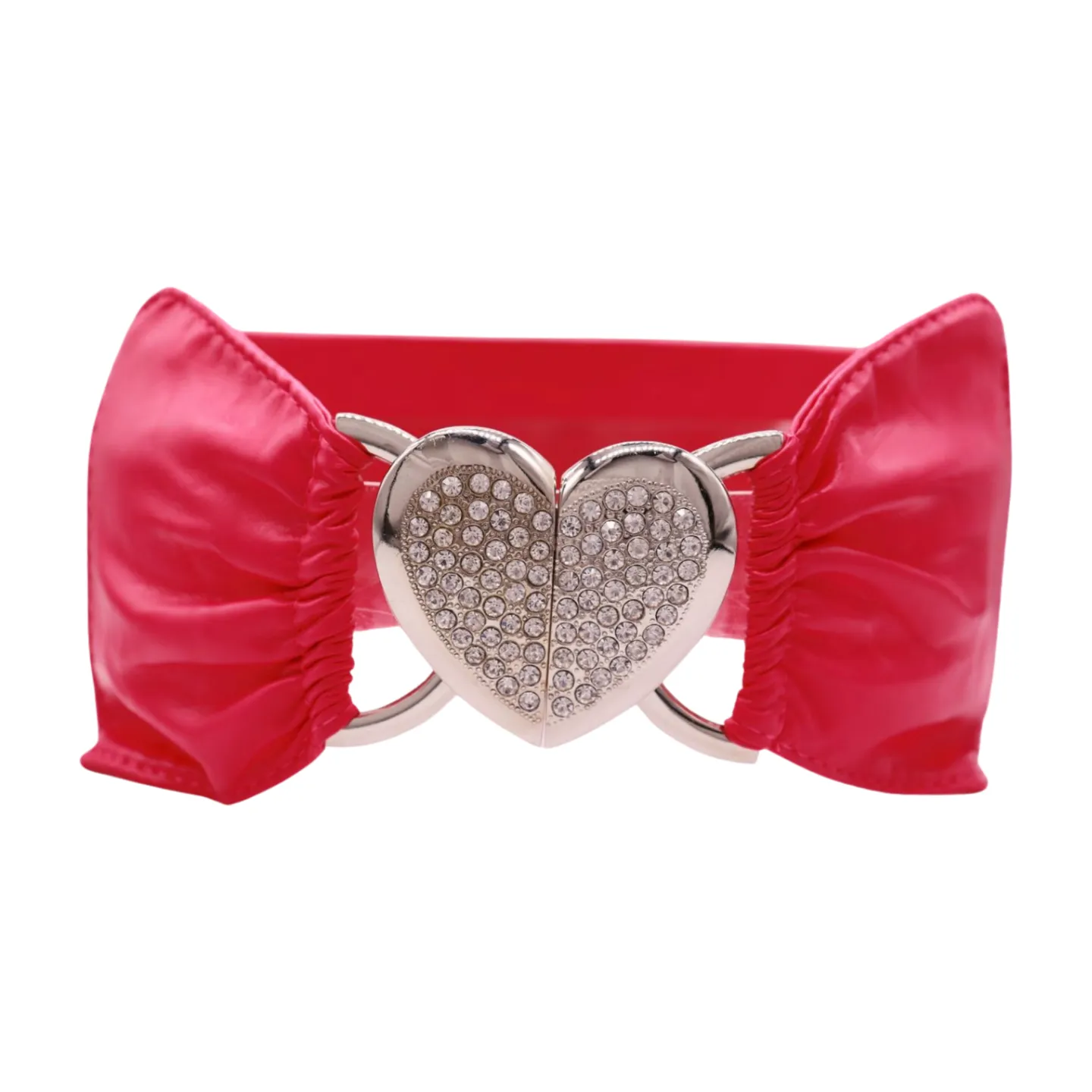 Pink Faux Leather Elastic Fashion Belt Heart Buckle Fit Size S M