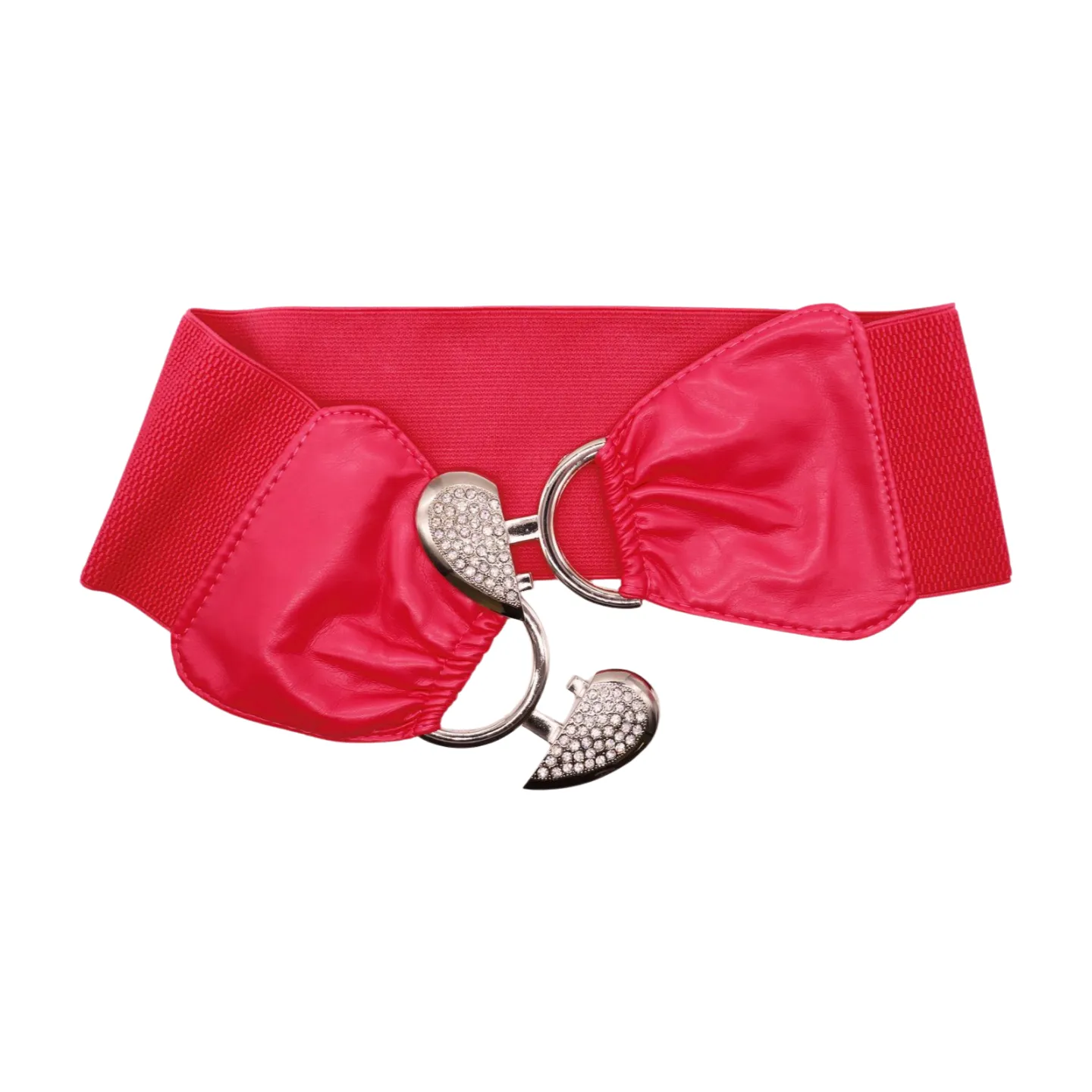 Pink Faux Leather Elastic Fashion Belt Heart Buckle Fit Size S M
