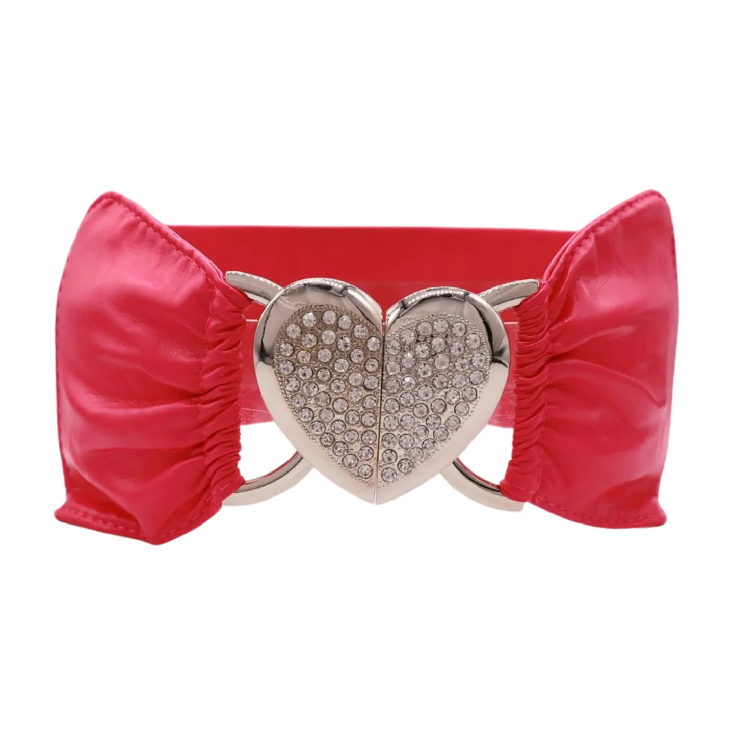Pink Faux Leather Elastic Fashion Belt Heart Buckle Fit Size S M
