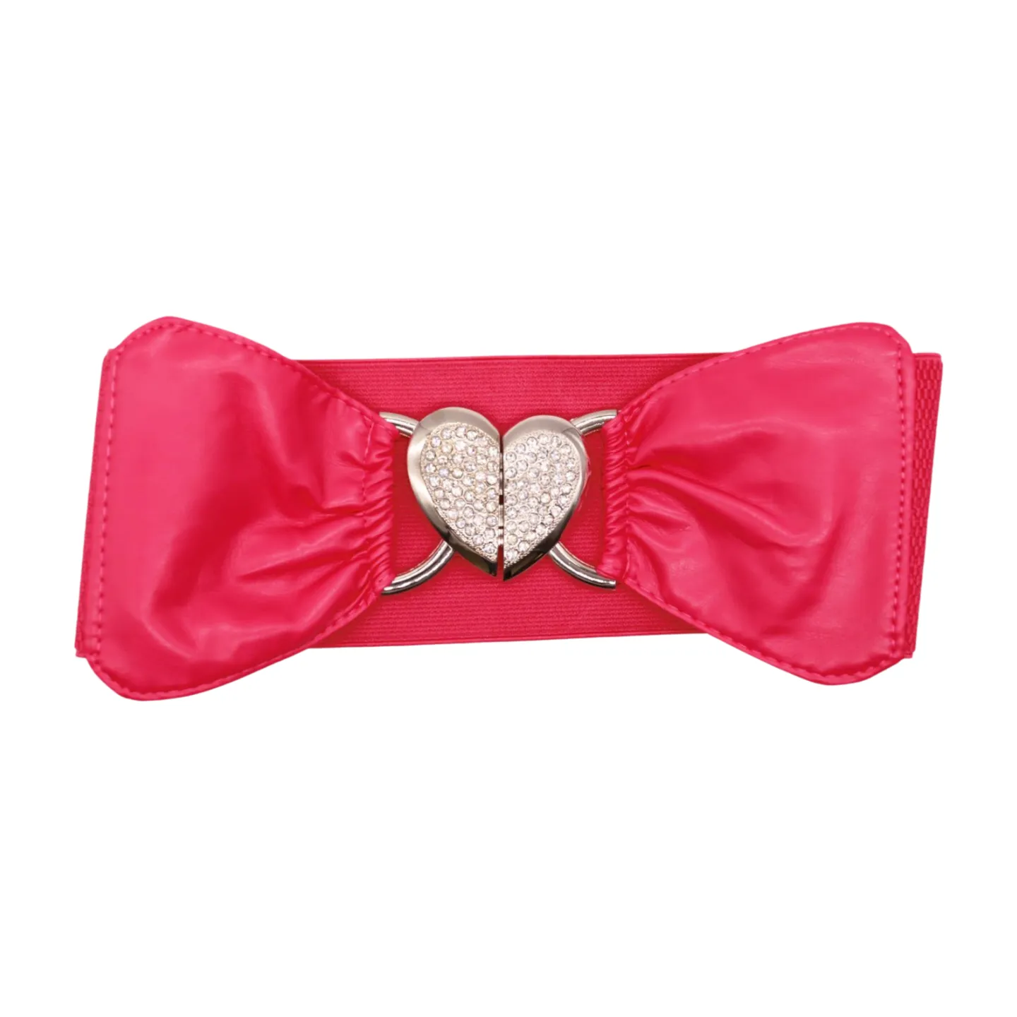 Pink Faux Leather Elastic Fashion Belt Heart Buckle Fit Size S M