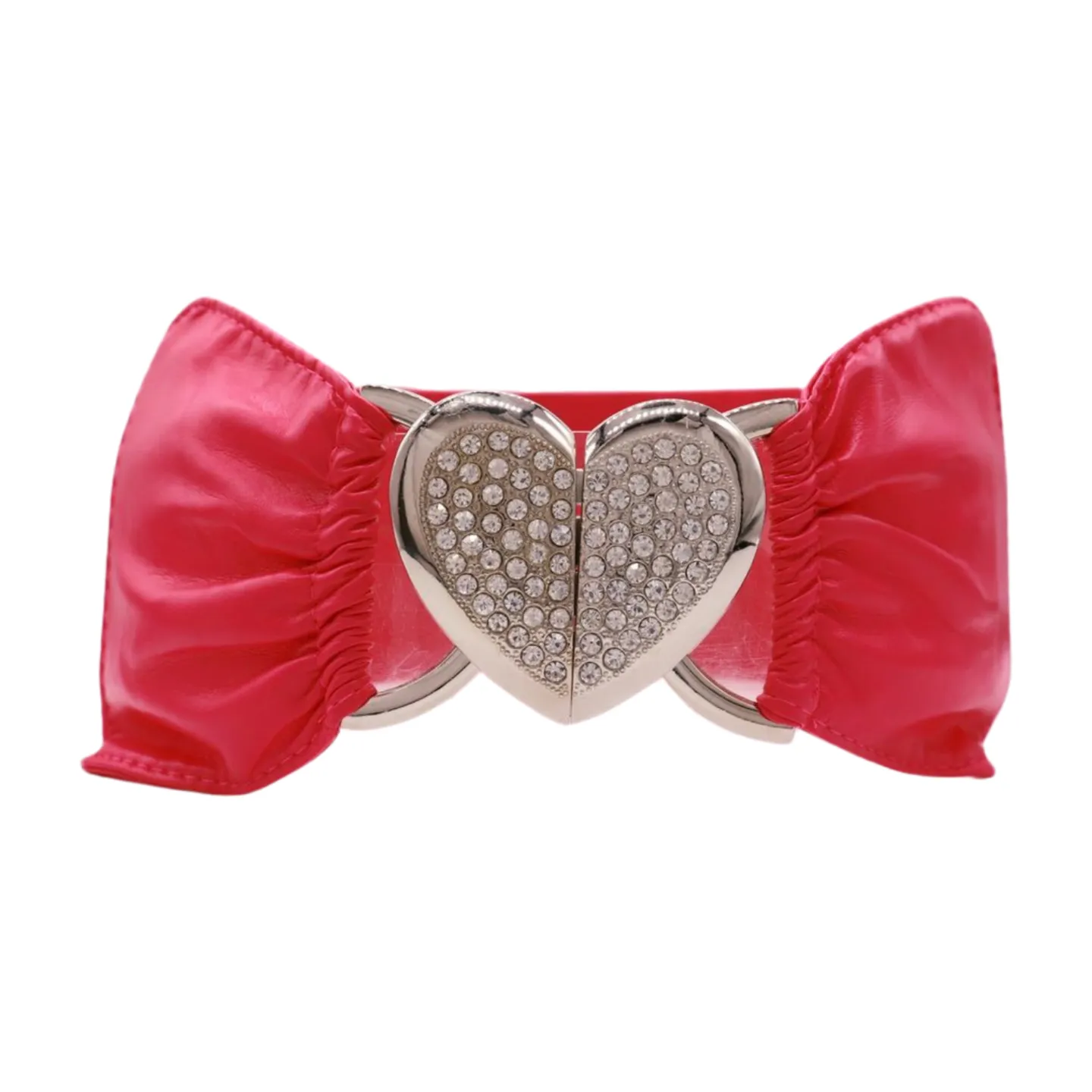 Pink Faux Leather Elastic Fashion Belt Heart Buckle Fit Size S M