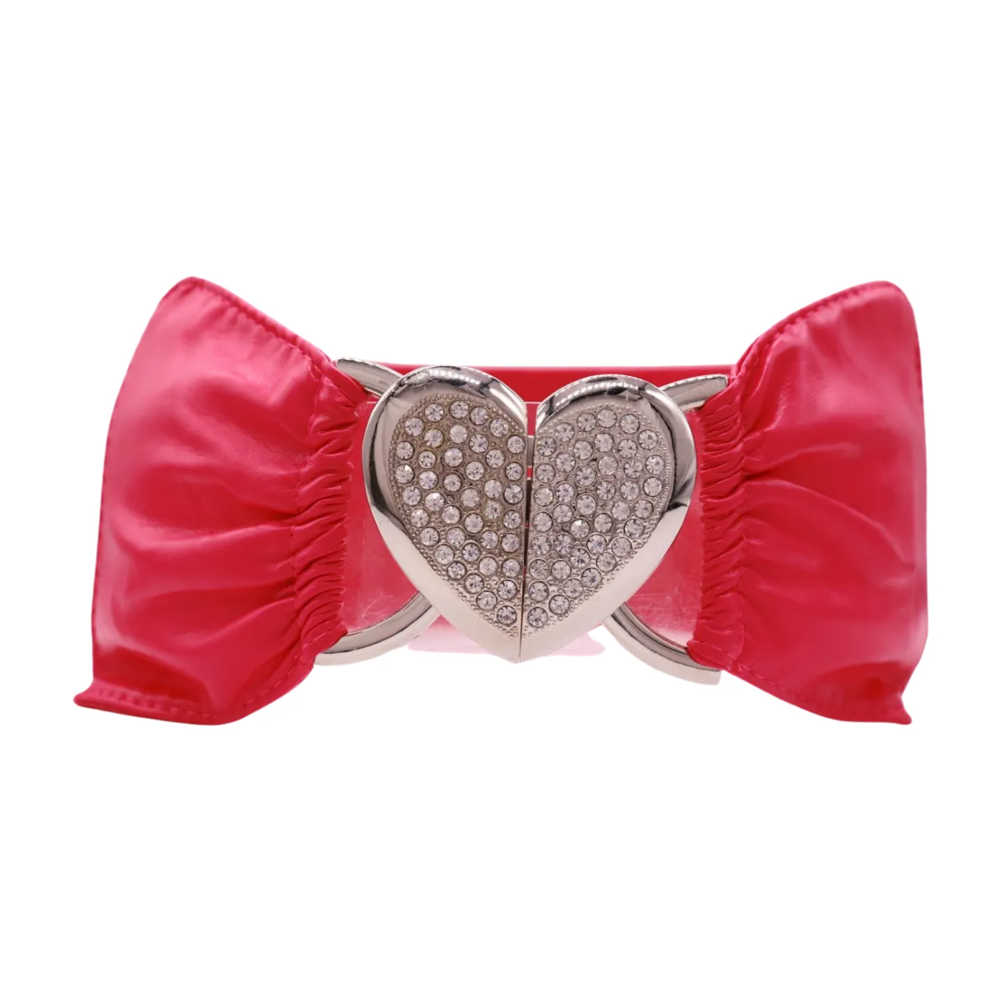 Pink Faux Leather Elastic Fashion Belt Heart Buckle Fit Size S M