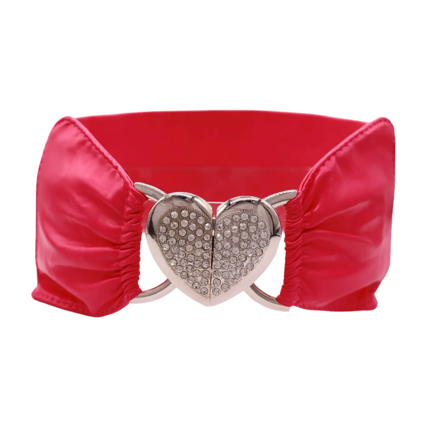 Pink Faux Leather Elastic Fashion Belt Heart Buckle Fit Size S M