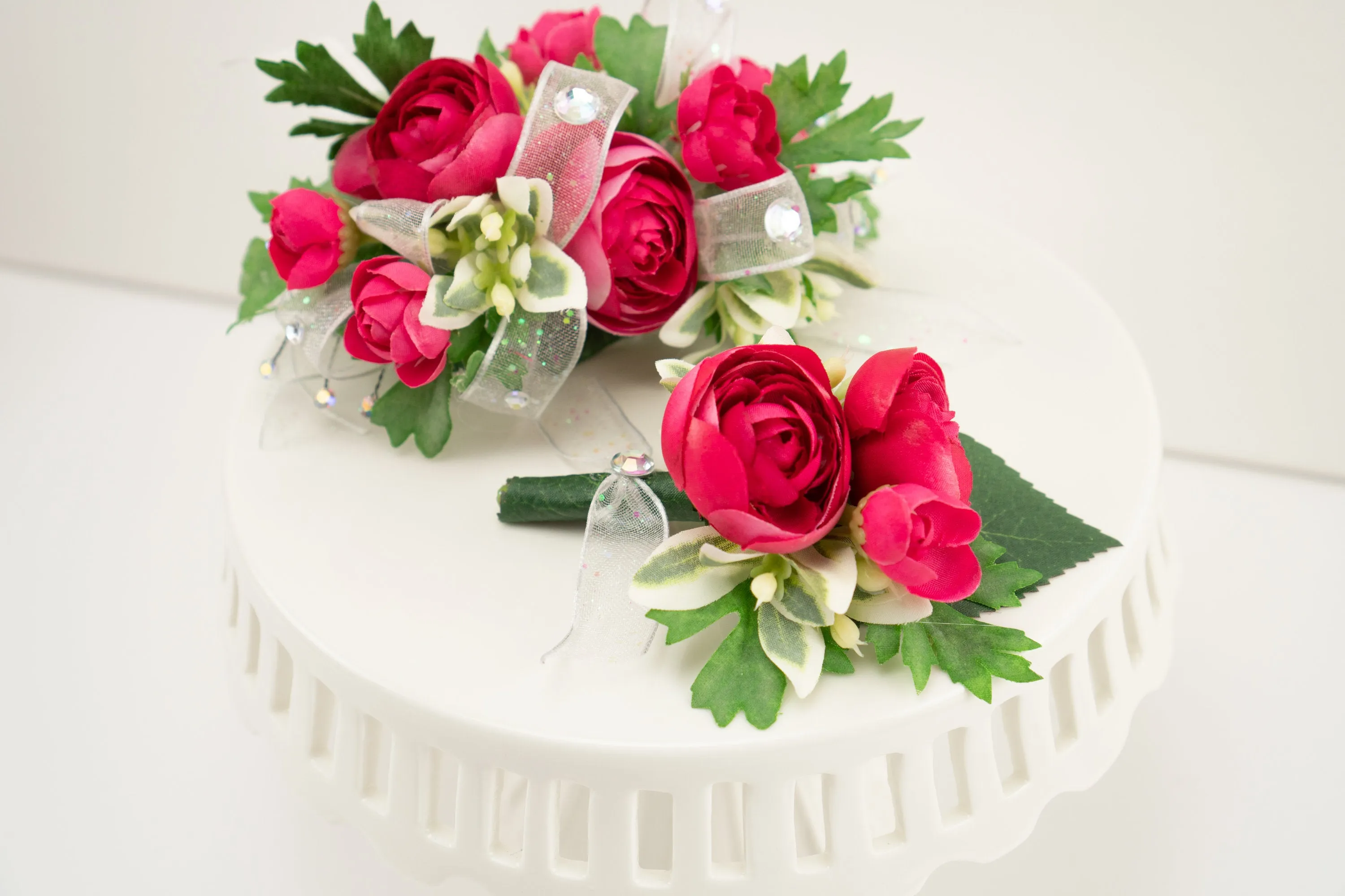 Pink Wrist Corsage with Rhinestones for Prom