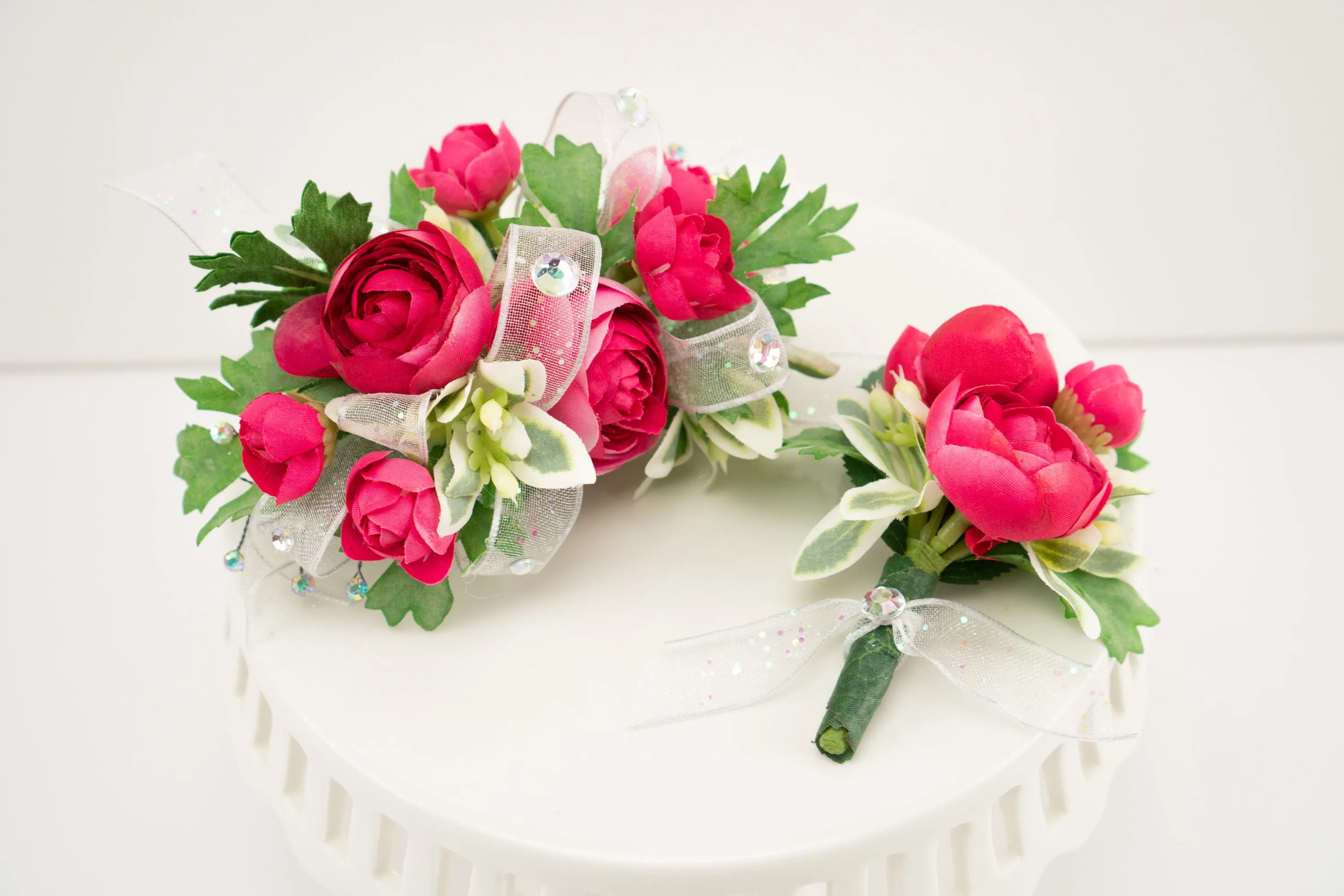 Pink Wrist Corsage with Rhinestones for Prom