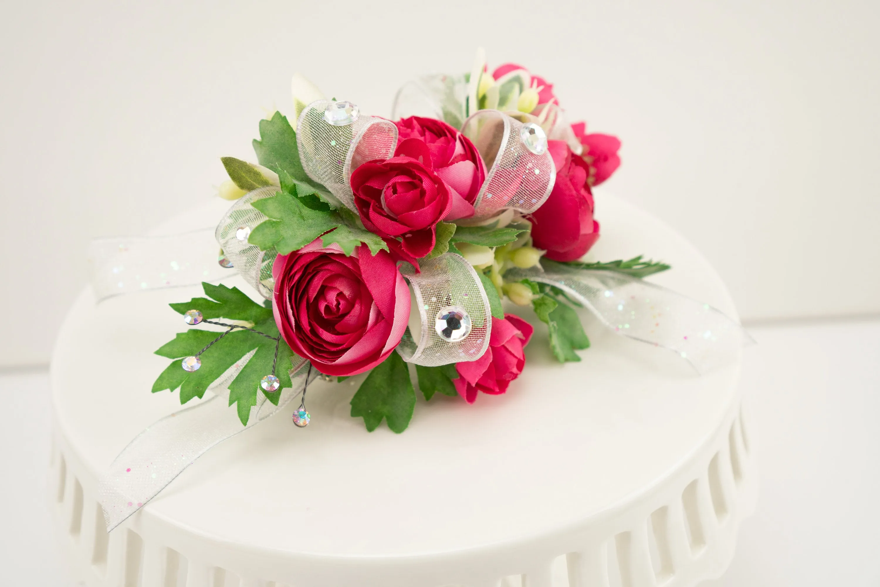 Pink Wrist Corsage with Rhinestones for Prom