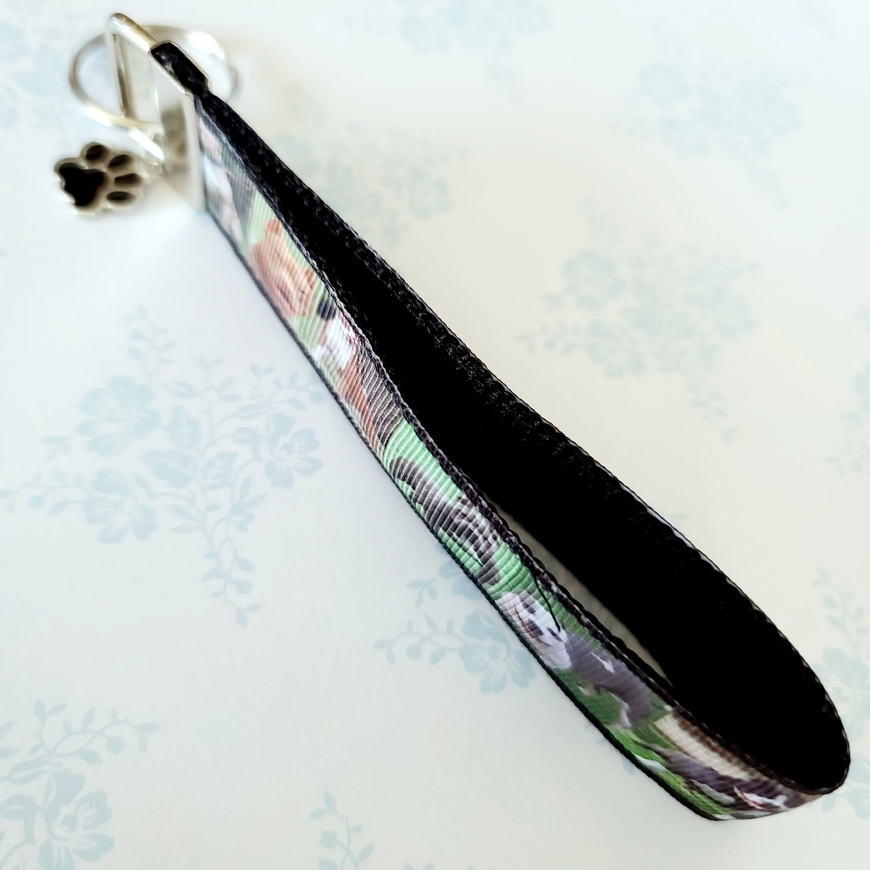 Pit Bull Key Fob / Key Chain with Enameled Paw Print Charm