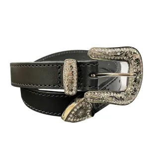 Porter Glam 1.25 Clear Crystals Belt Black