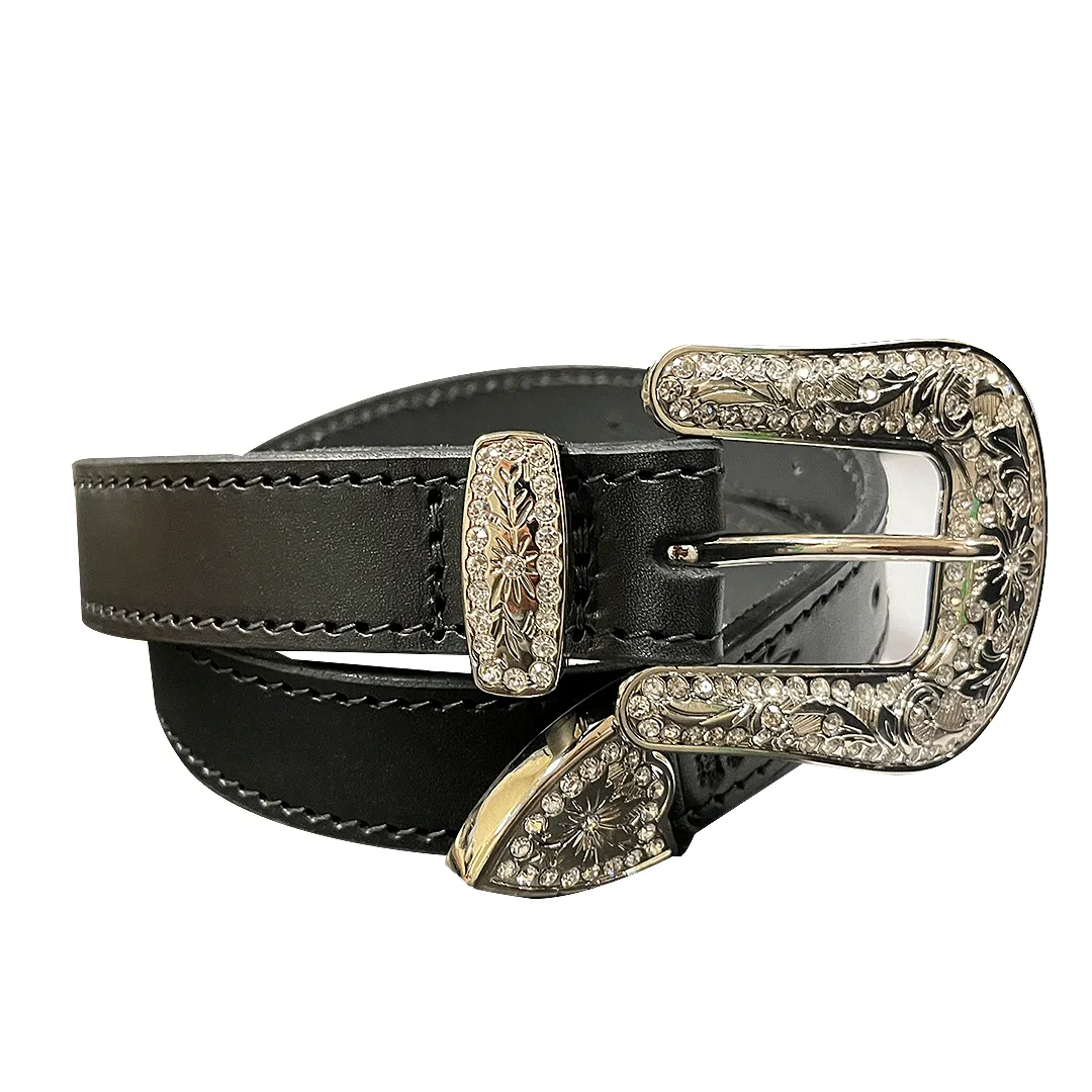 Porter Glam 1.25 Clear Crystals Belt Black