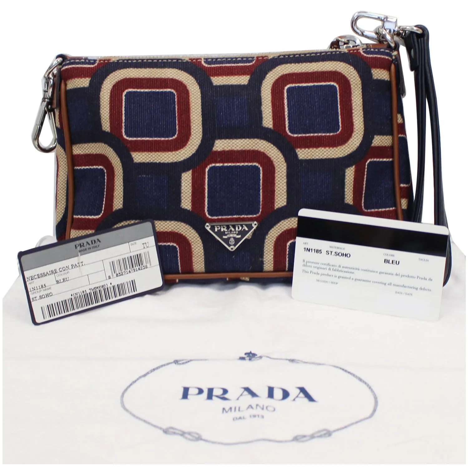 PRADA Check Printed Wristlet Pouch Multicolor
