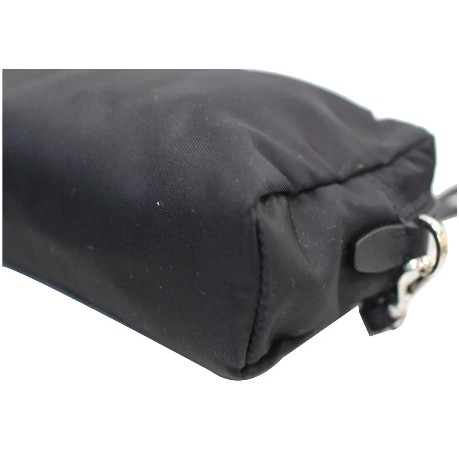 PRADA Logo Round Edge Nylon Cosmetic Wristlet Pouch Black 1NE021
