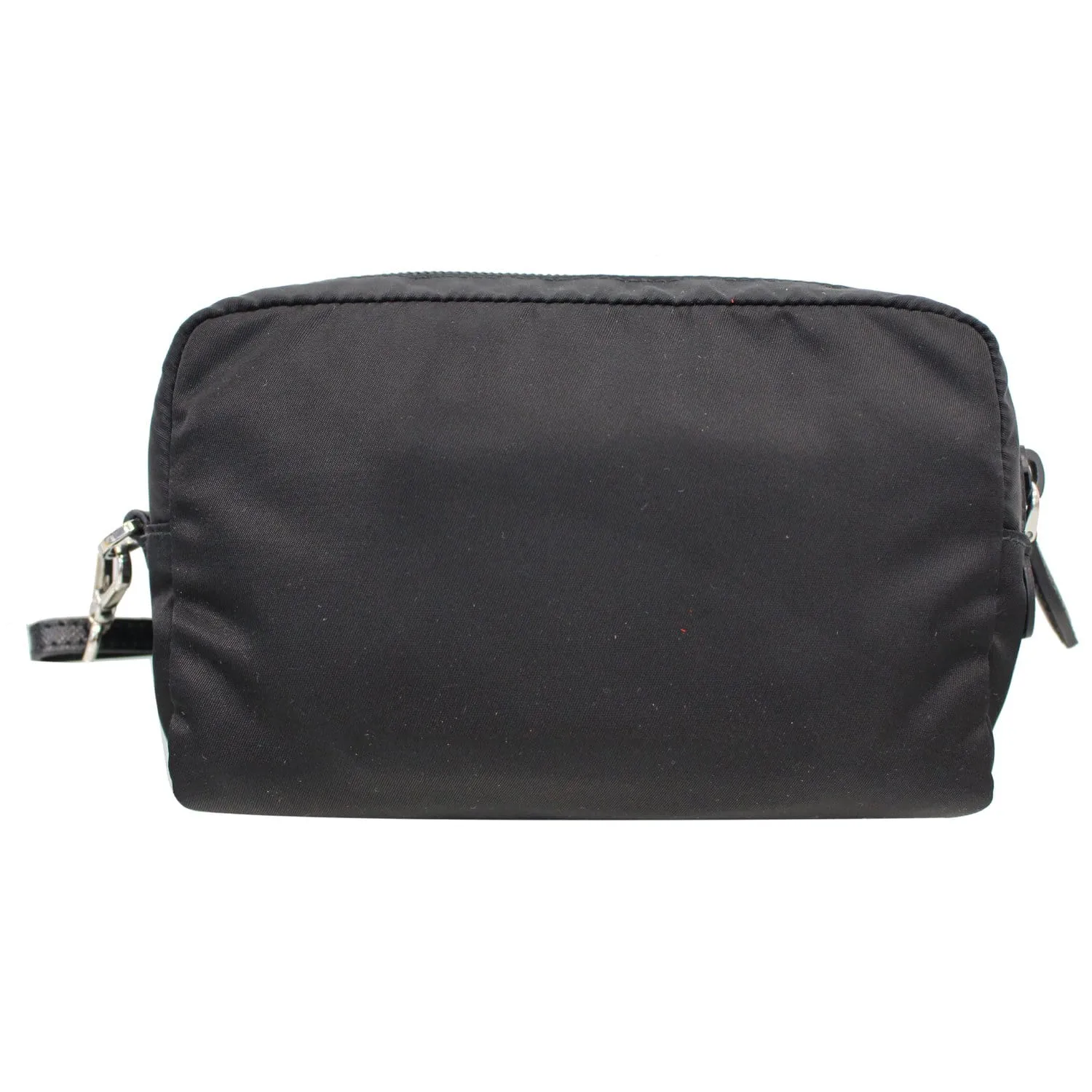 PRADA Logo Round Edge Nylon Cosmetic Wristlet Pouch Black 1NE021